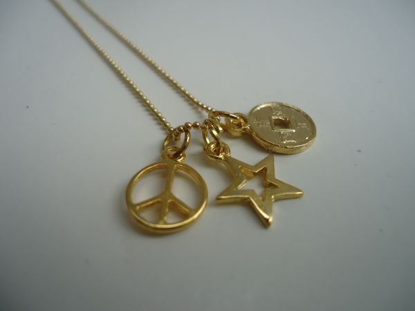 052BIJ - Corrente Dourada Três Pingentes