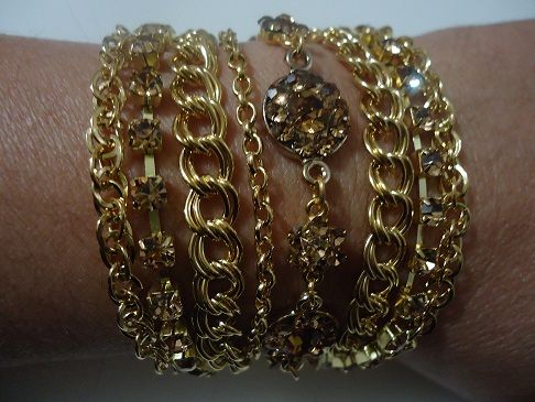 030BIJ - Pulseira Dourada com Swarovski Marrom